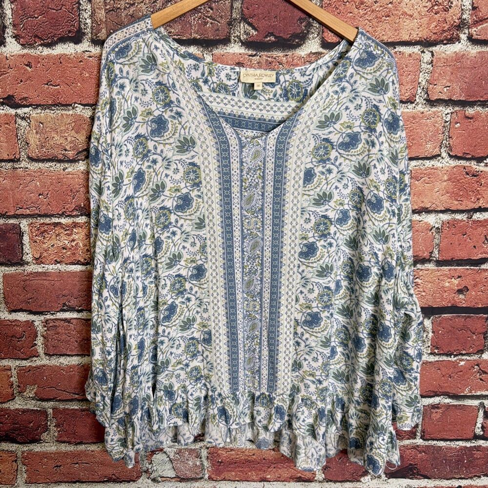 Cynthia Rowley Blouse Womens 3X Multicolor Floral Paisley Boho Cottagecore Indie